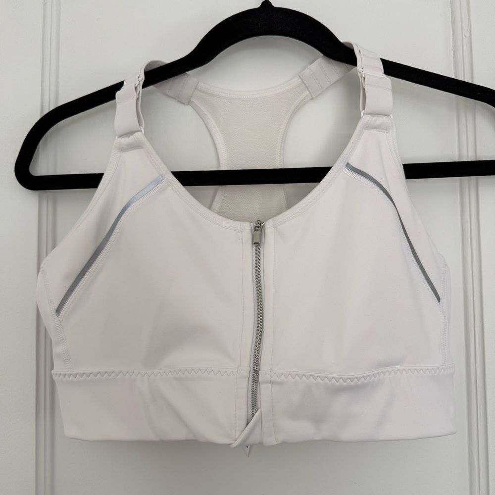 Athleta Advance Zip Front Bra White Adjustable Strap Size Medium
